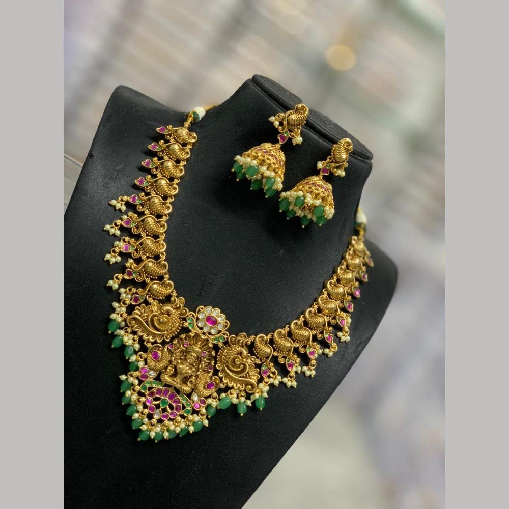 Sona Covering Elegant Jadau Pota Stone Beads And Pearl Temple Necklace Set