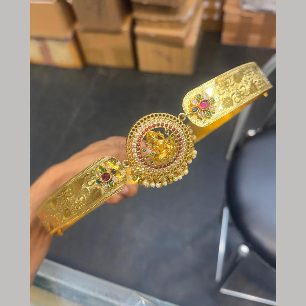 Sona Covering Traditional Jadau Pota Stone And Pearl Temple Design Kamarbandh for Women