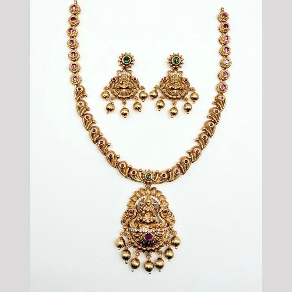 Sona Covering Elegant Pota Stone And Pearl Temple Necklace Set