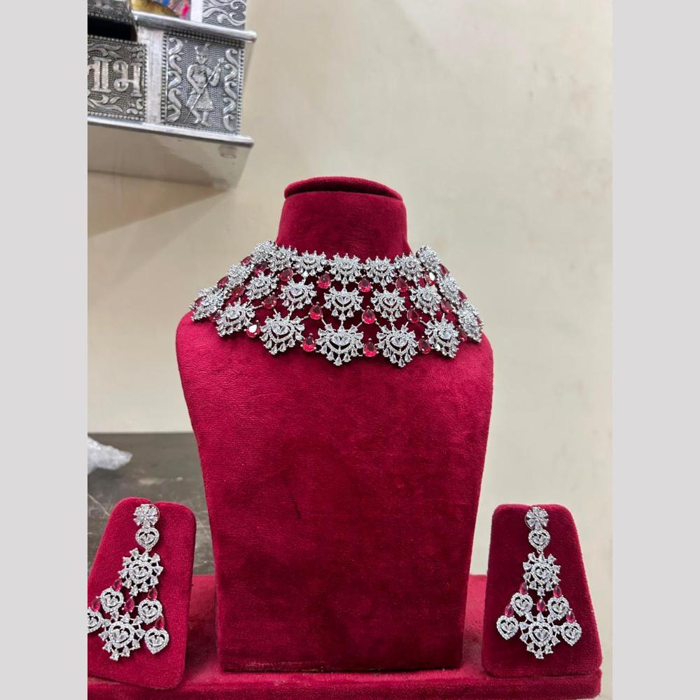 Sona Covering American Diamond Choker Necklace Set with Matching Earrings