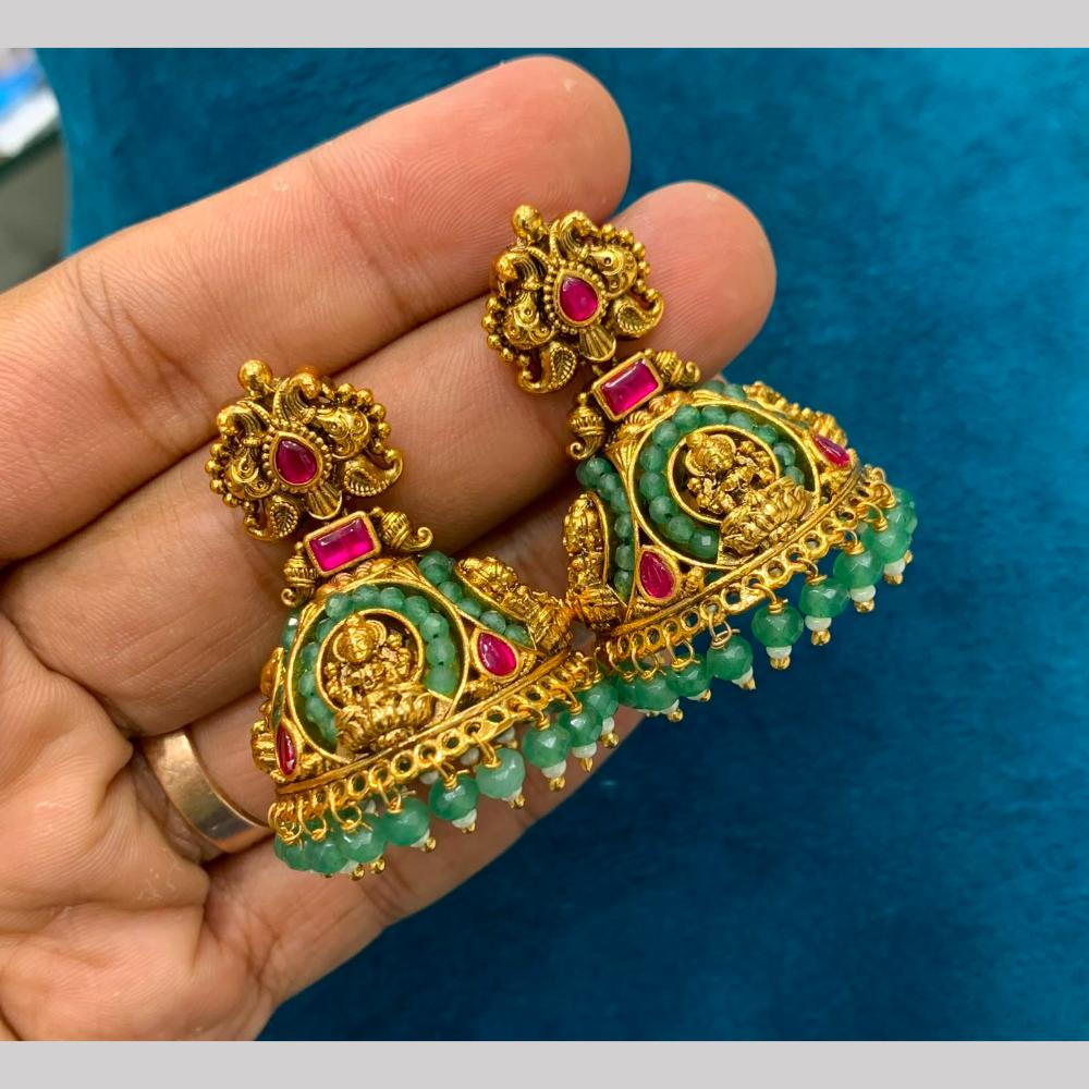 Sona Covering Elegant Pota Stone And Pearl Temple Jhumki Earrings