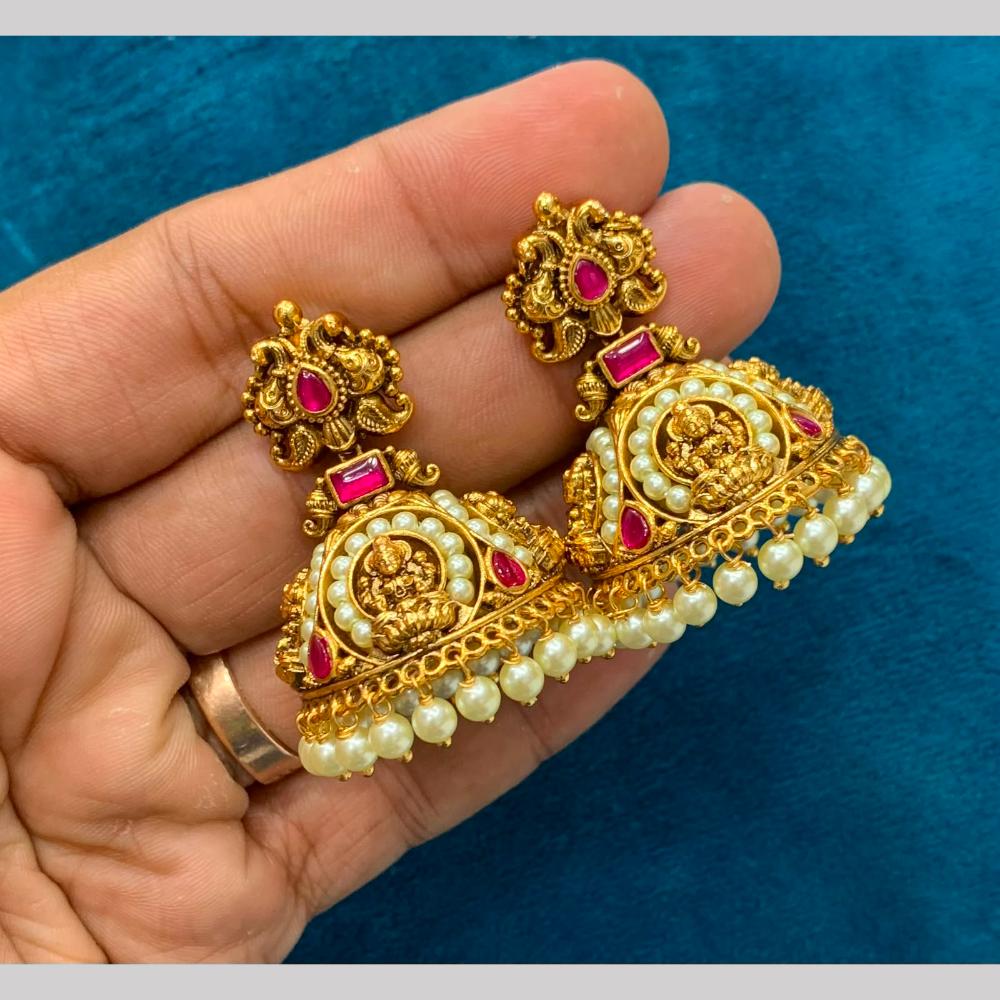 Sona Covering Elegant Pota Stone And Pearl Temple Jhumki Earrings