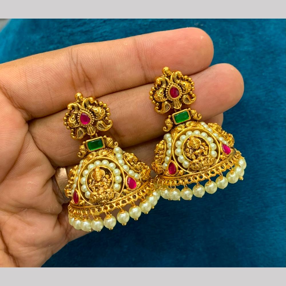 Sona Covering Elegant Pota Stone And Pearl Temple Jhumki Earrings