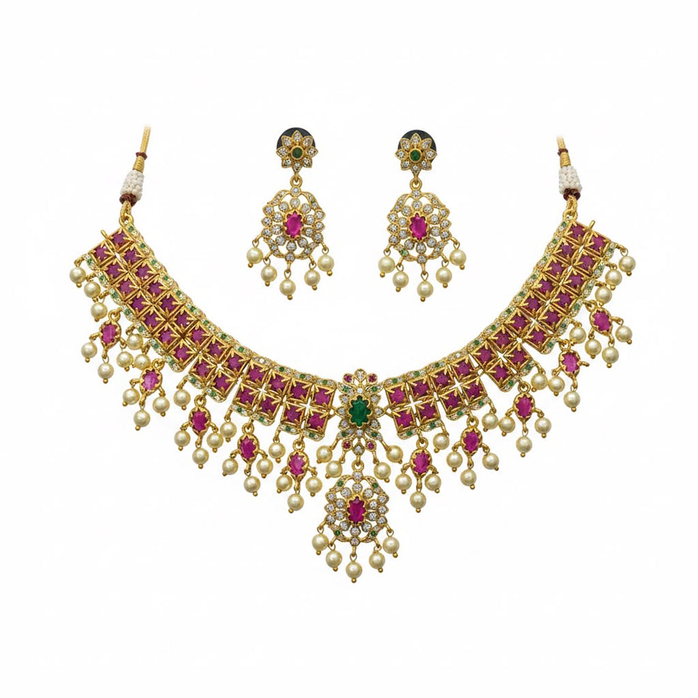 Sona Covering Delicate Pota Stone Necklace Set