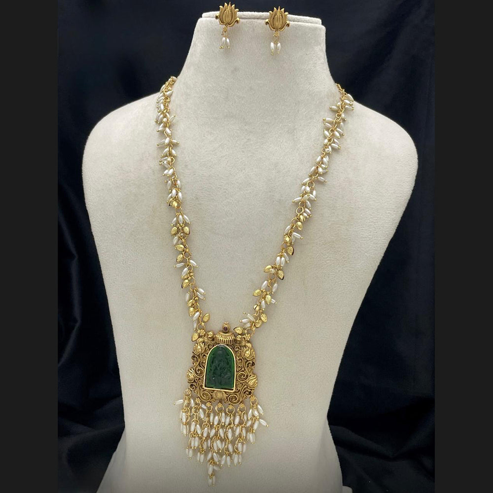 Sona Covering Delicate Pota Stone And Pearl Long Necklace Set
