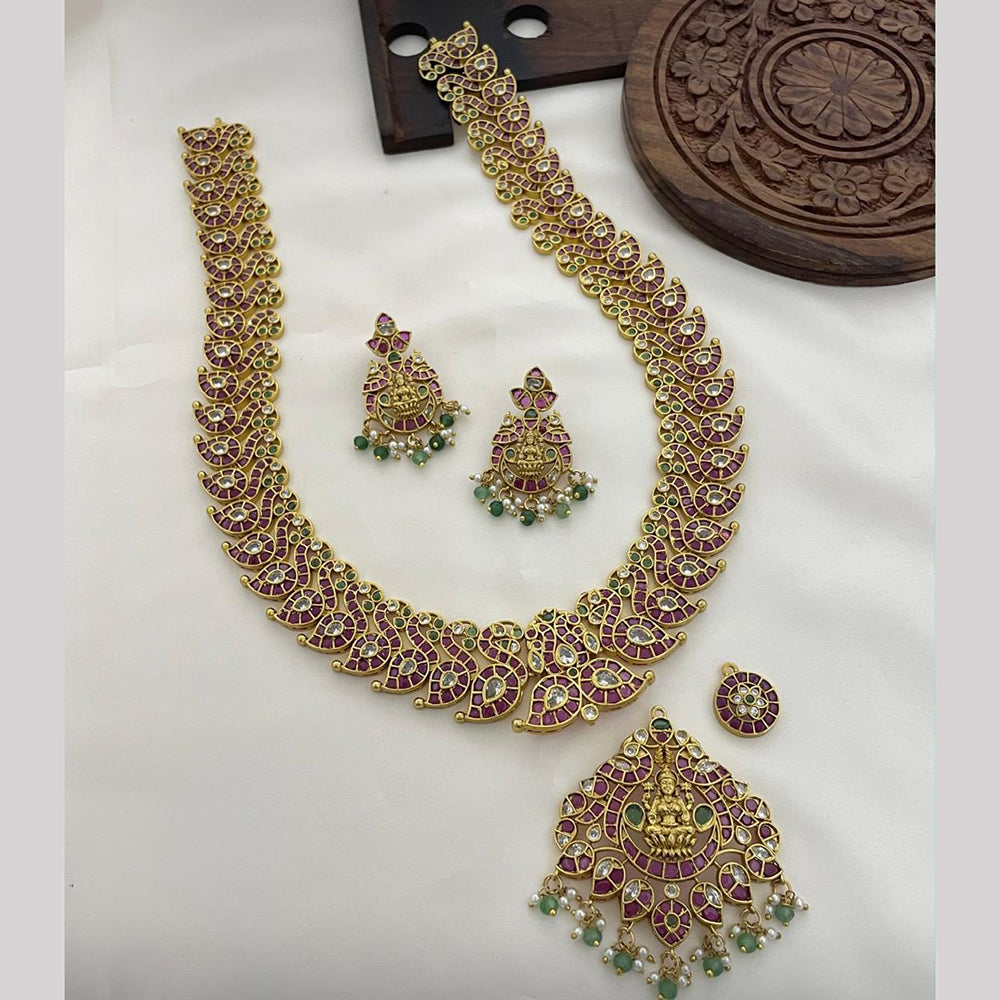 Sona Covering Delicate Pota Stone And Pearl Temple Long Necklace Set