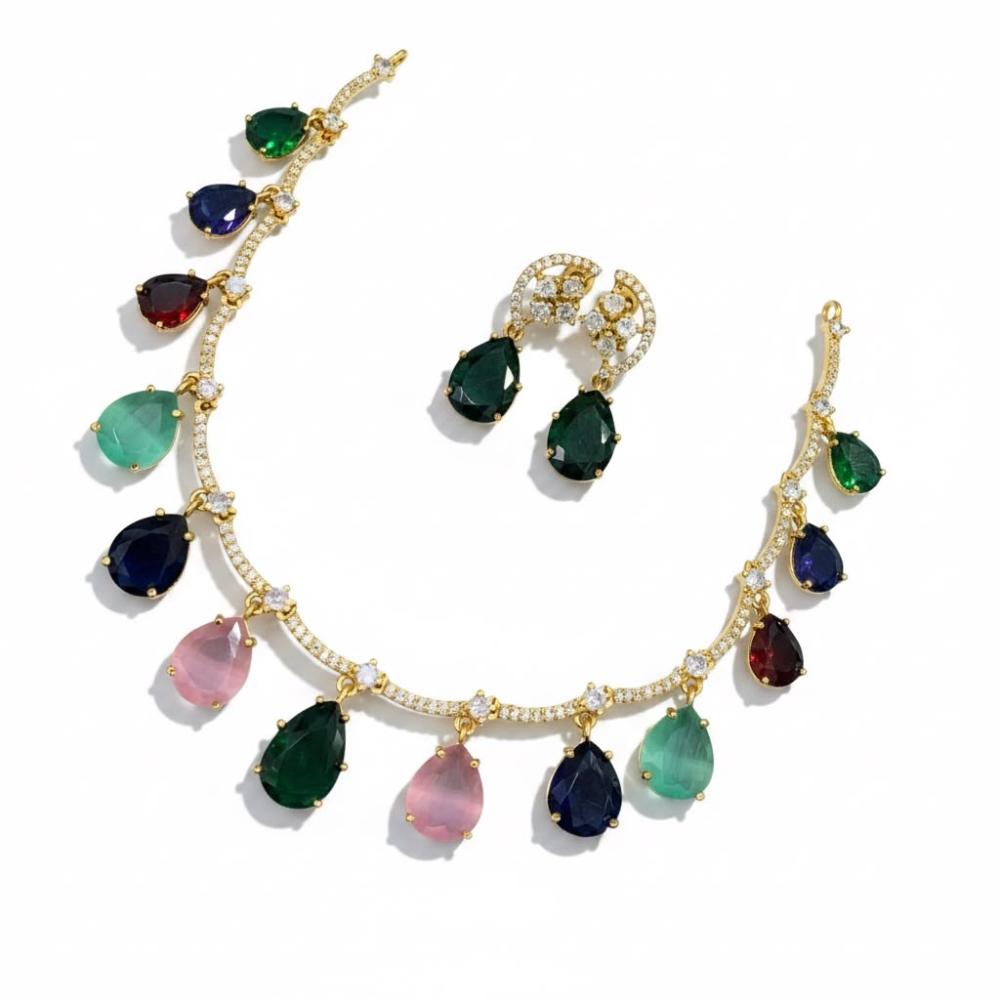 Sona Covering Glamorous Crystal Stone Necklace Set