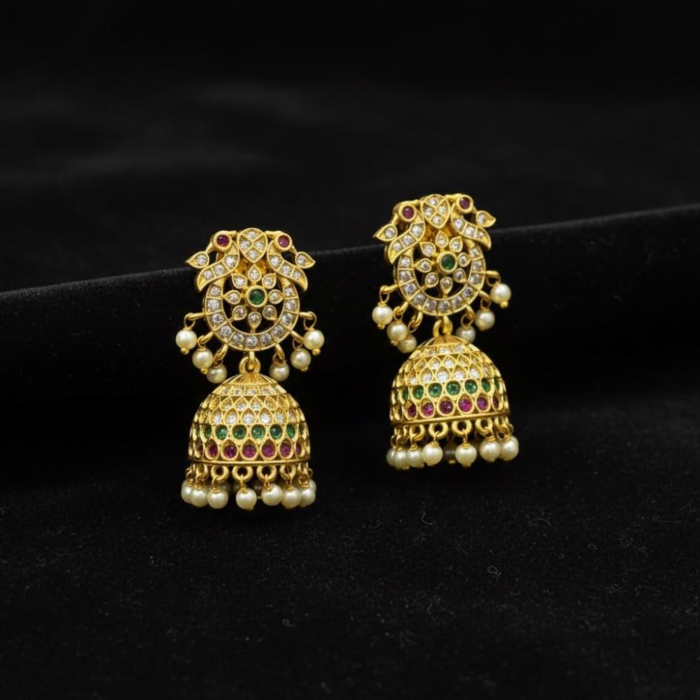 Sona Covering Royal Pota Stone And Pearl Jhumki Earrings
