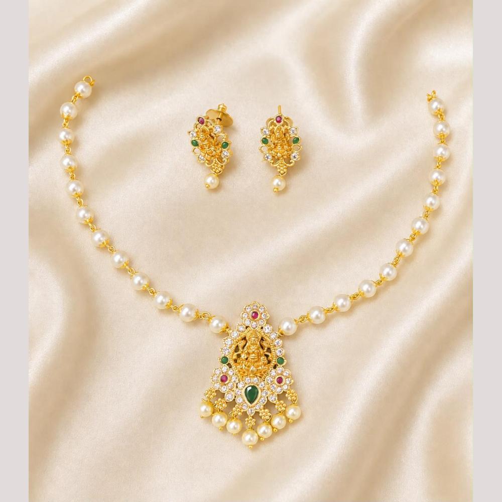 Sona Covering Delicate Pota Stone And Pearl Choker Necklace Set