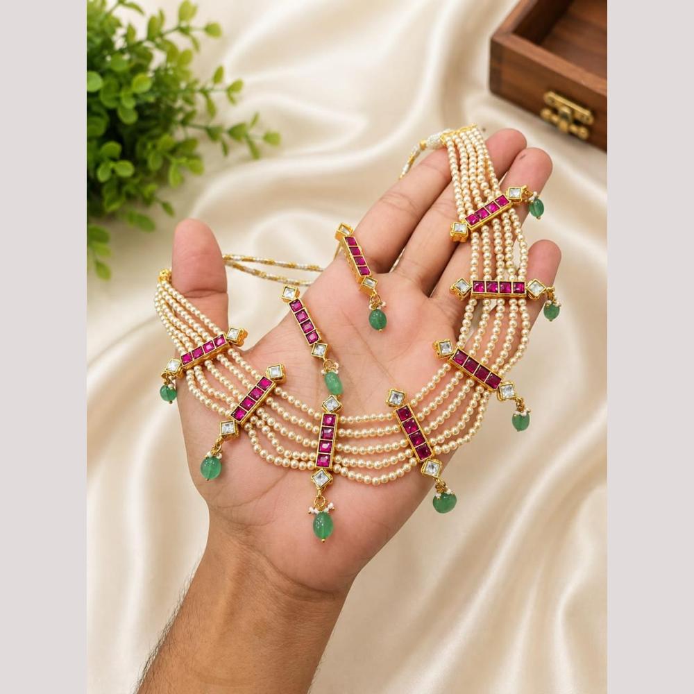 Sona Covering Pota And Kundan Stone And Pearl Necklace Set