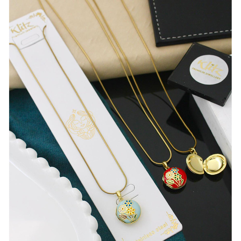 litz Premium Floral Enamel Locket Necklace