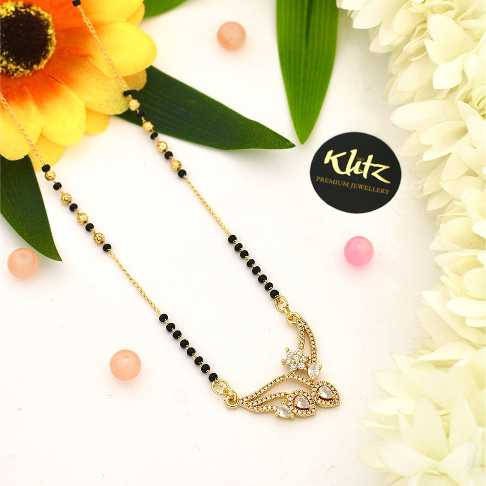 Klitz Sparkling Austrian Stone And Graceful Black Beads Mangalsutra