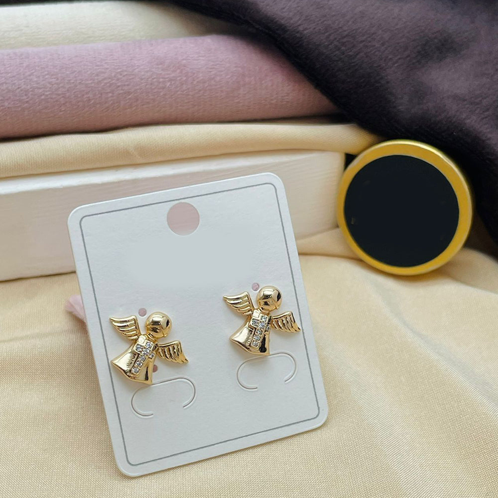 Klitz Minimalist Austrian Stone Stainless Steel Angel Charms Stud Earrings