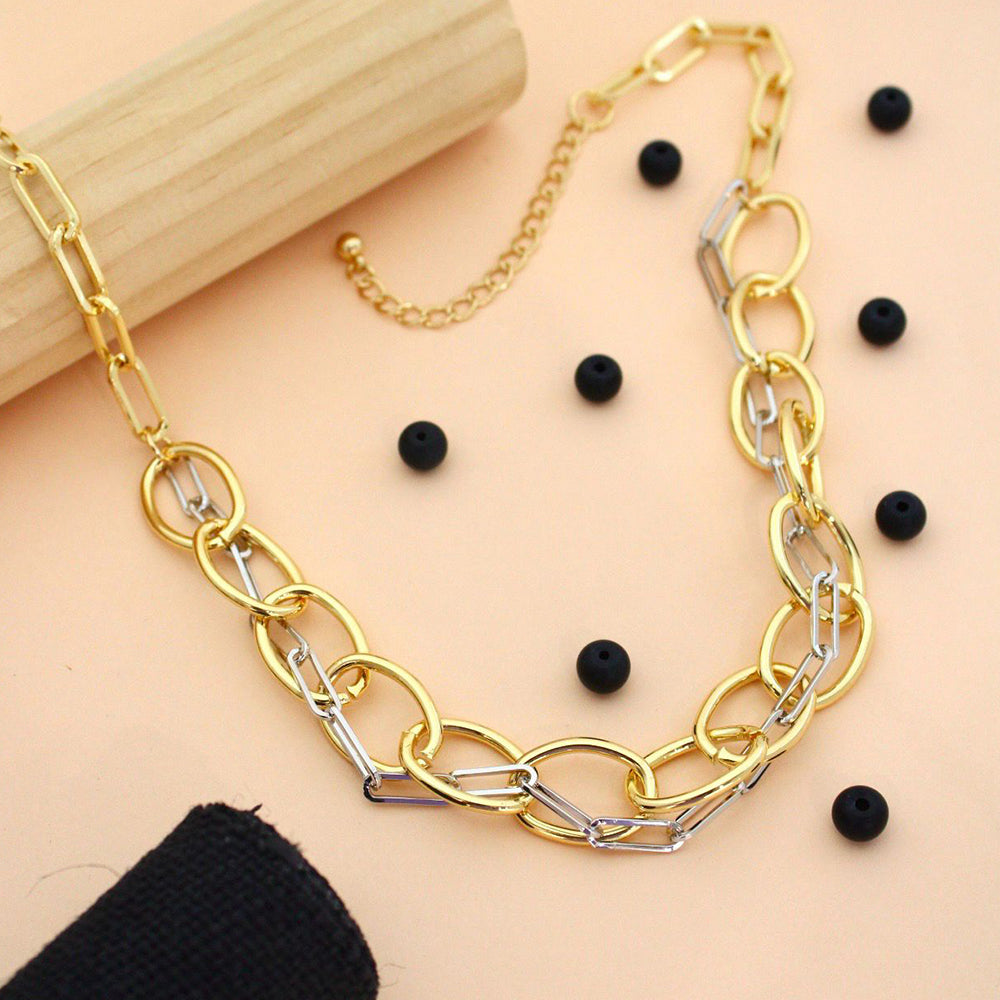 Klitz Premium Designer 2 Tone Stainless Steel Link Necklace(Pack of 12)