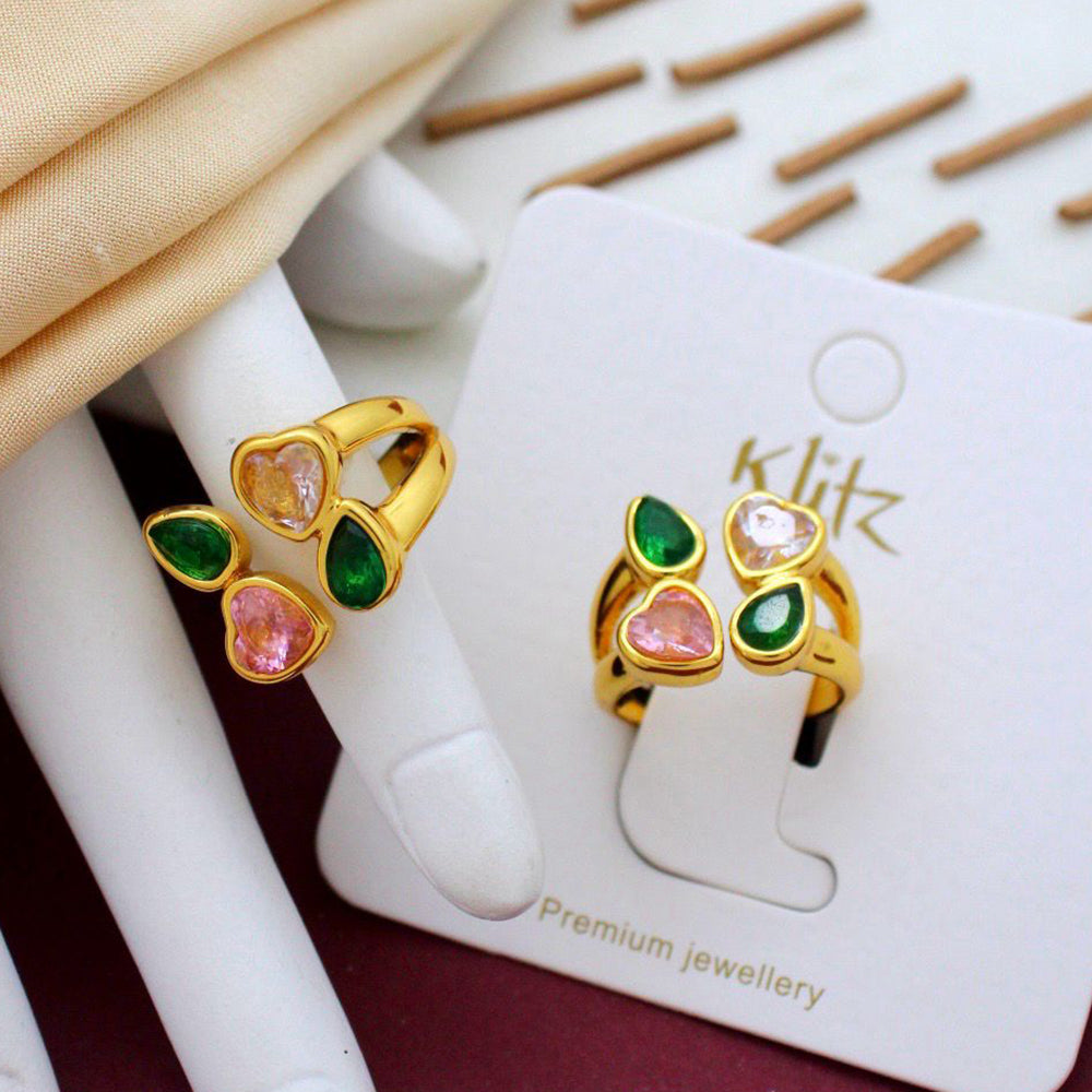 Klitz Fashionable Pink & Green Stone Ring