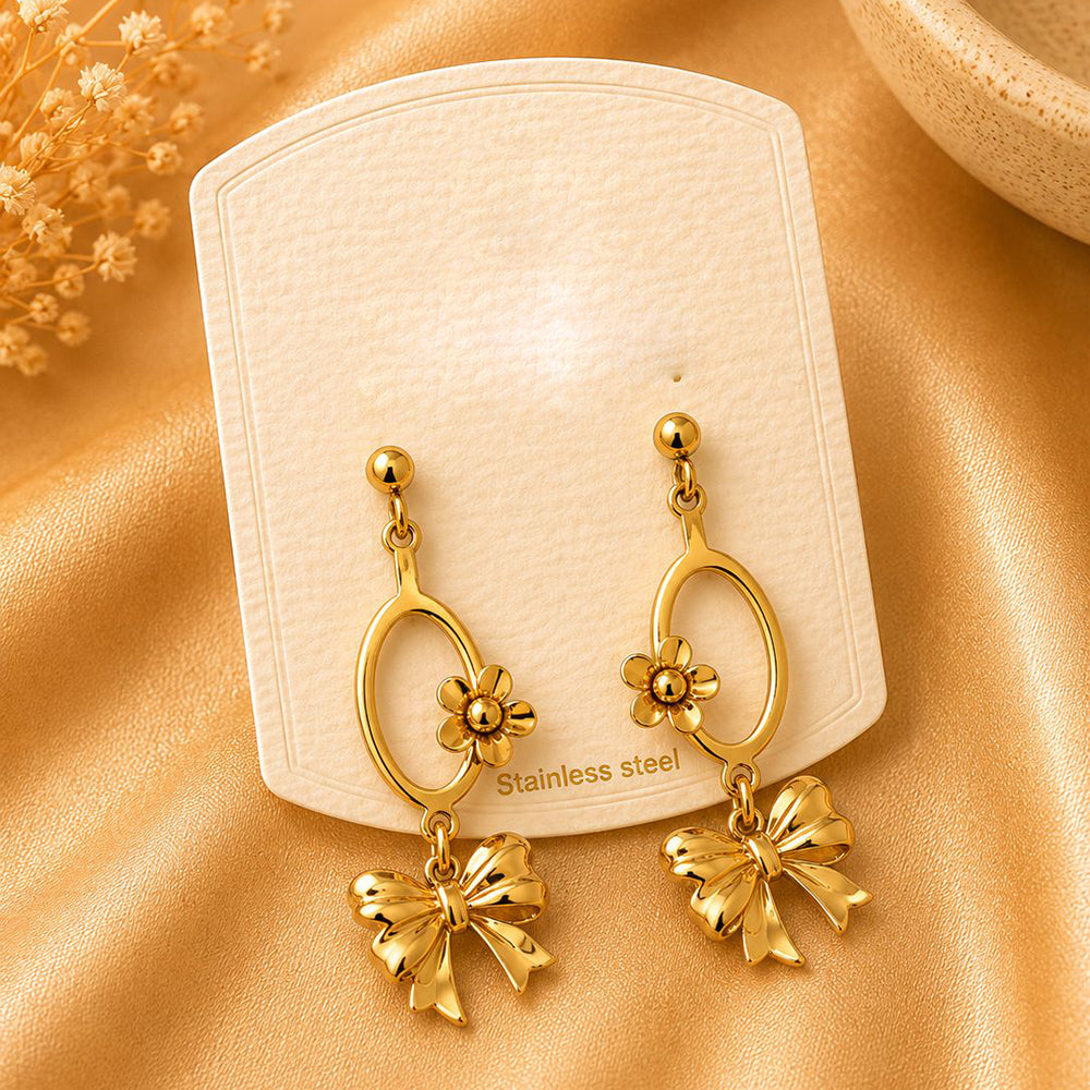 Klitz Elegant Bow And Flower Shape Dangler Earrings for Women (Pack of 12)