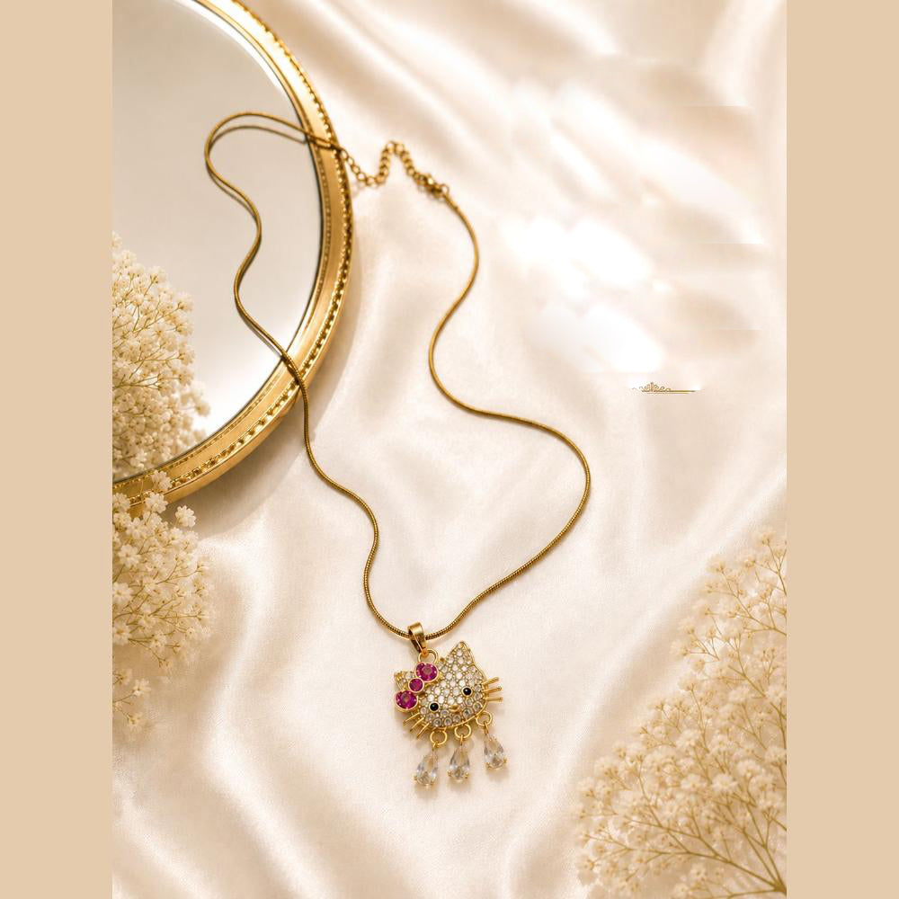 Klitz Fancy Stainless Steel Austrian Stone Cute Kitty Necklace Set (Pack of 12)