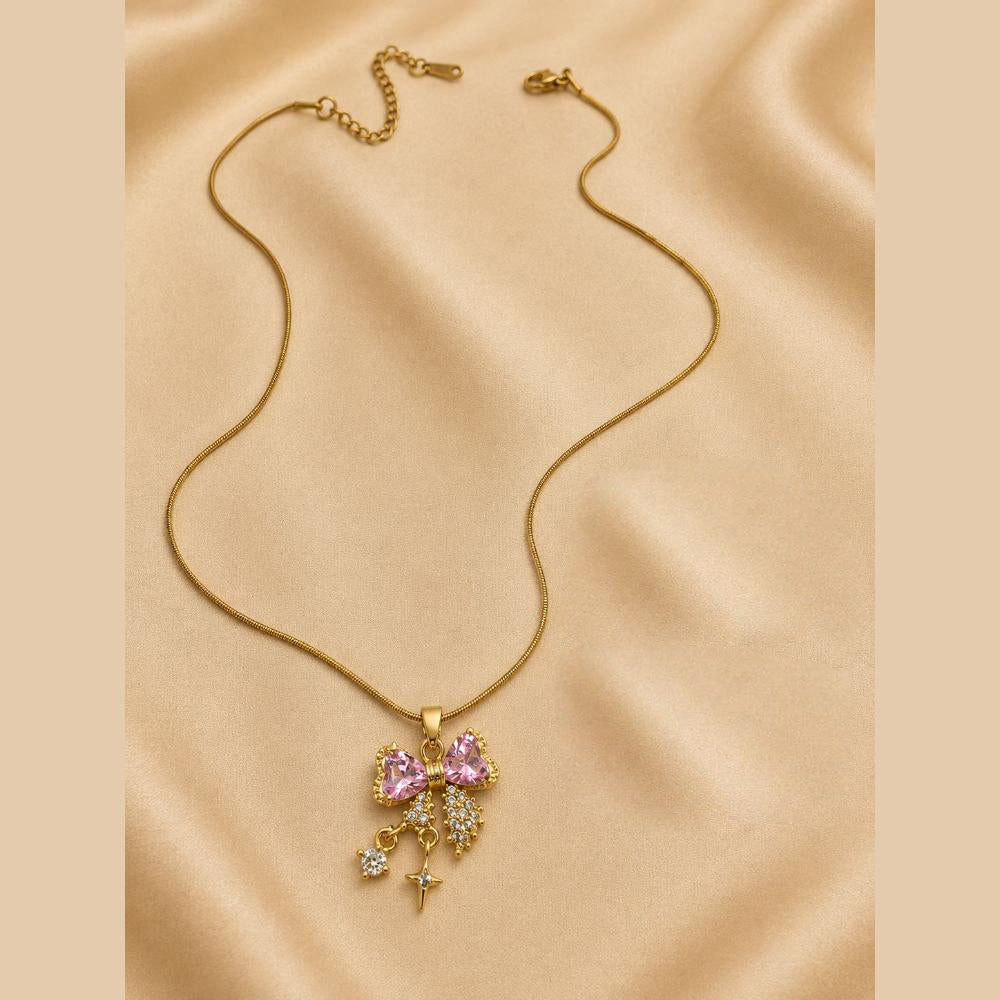 Klitz Fancy Stainless Steel Crystal Stone Bow Shape Necklace Set (Pack of 12)