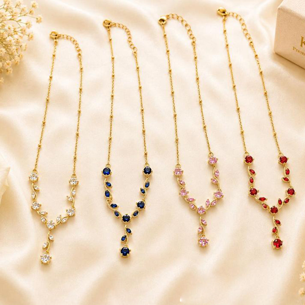 Klitz Fancy Stainless Steel Crystal Stone Designer Necklace Set (Pack of 12)