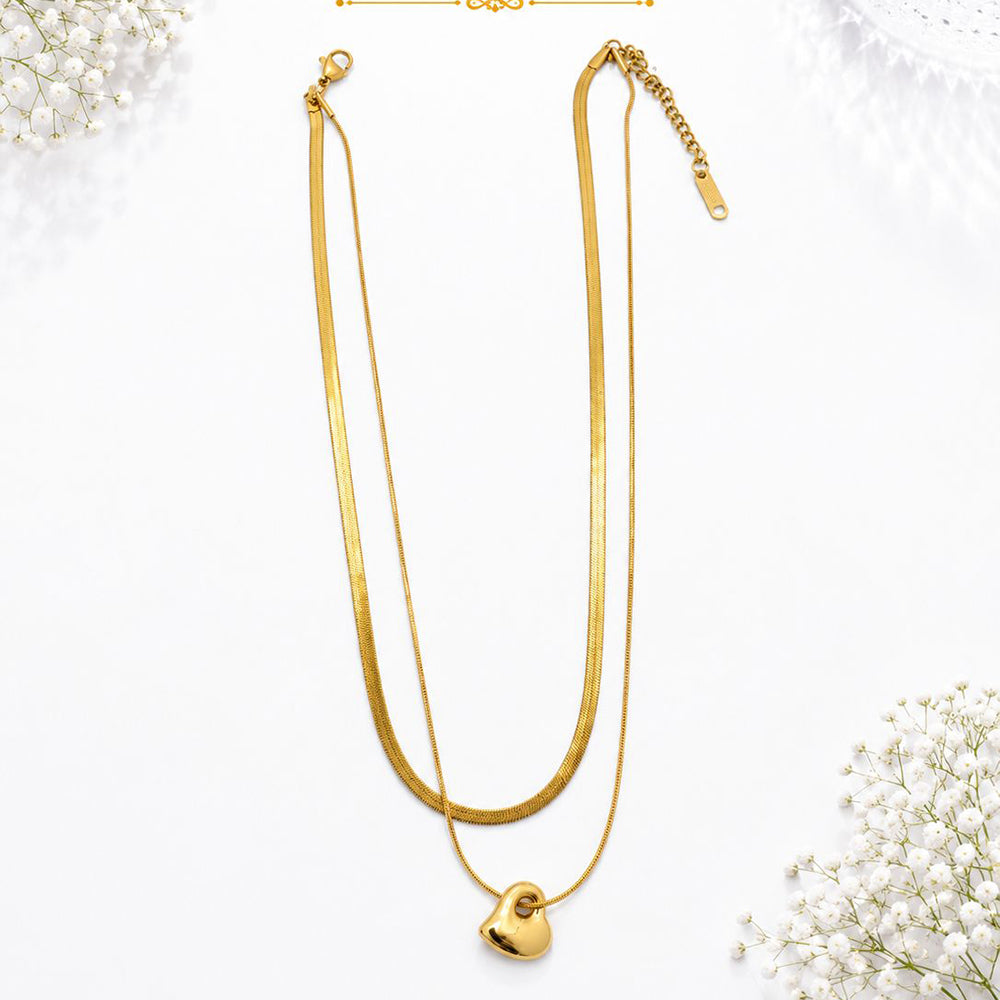 Klitz Premium Stainless Steel Herringbone Heart Shape Chain Necklace