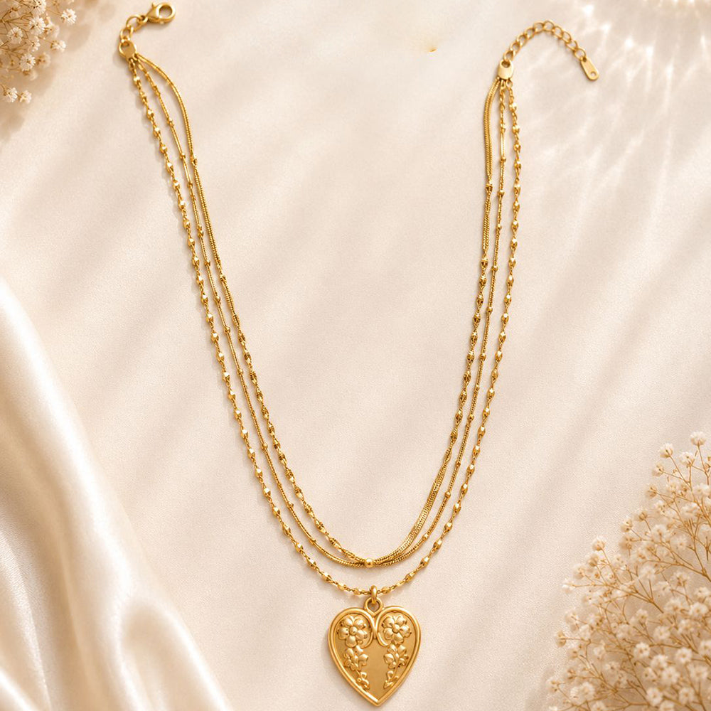 Klitz Premium Stainless Steel Herringbone Heart Shape Chain Necklace
