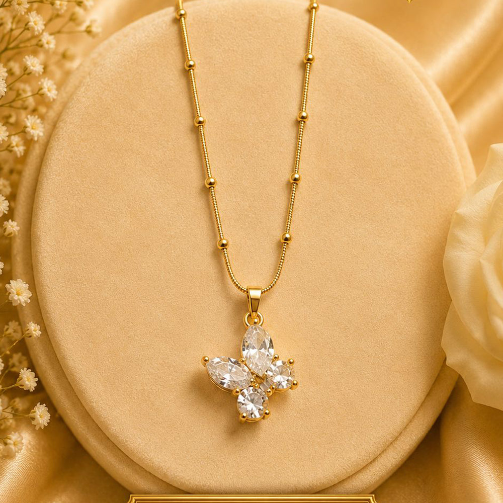 Klitz Premium Stainless Steel Butterfly Shape Crystal Chain Necklace