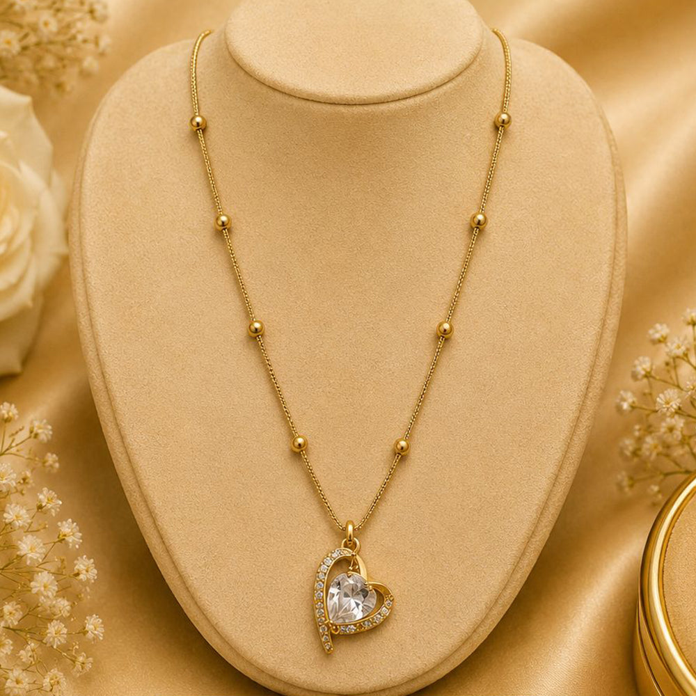 Klitz Premium Stainless Steel Heart Shape Austrian Chain Necklace