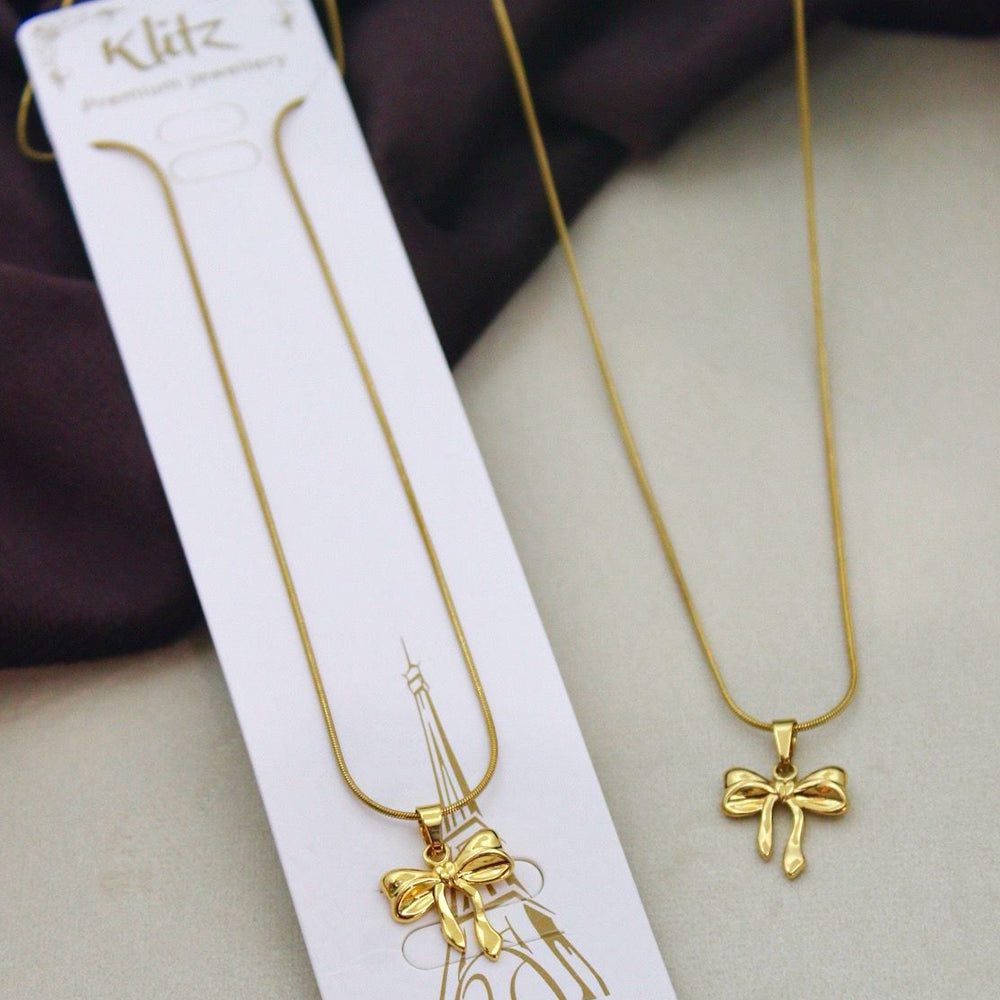 Klitz Stunning Gold Plated Stainless Steel Bow Chain Pendant