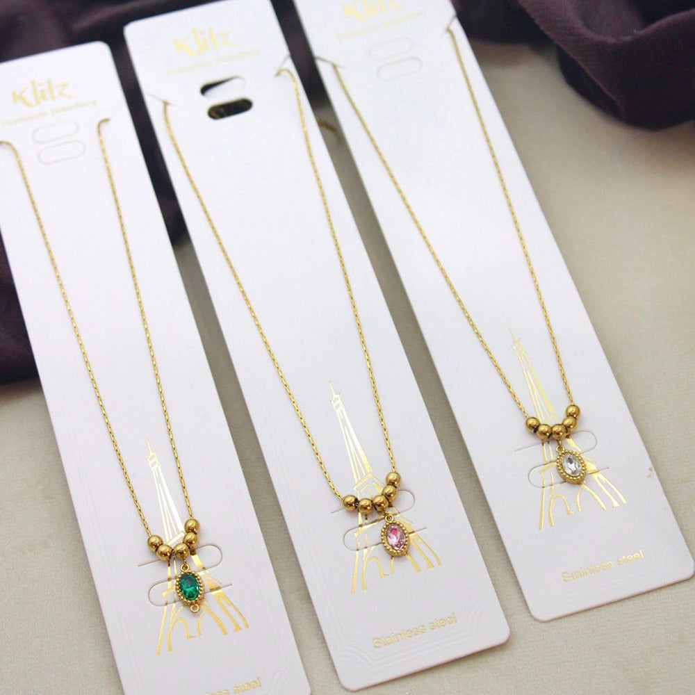 Klitz Premium Stainless Steel Crystal Stone Chain Necklace