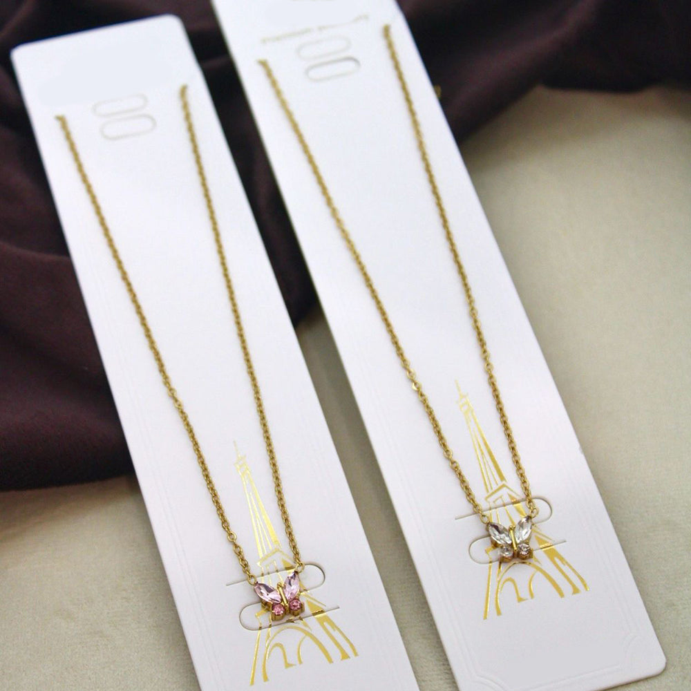 Klitz Premium Stainless Steel Butterfly Shape Crystal Chain Necklace