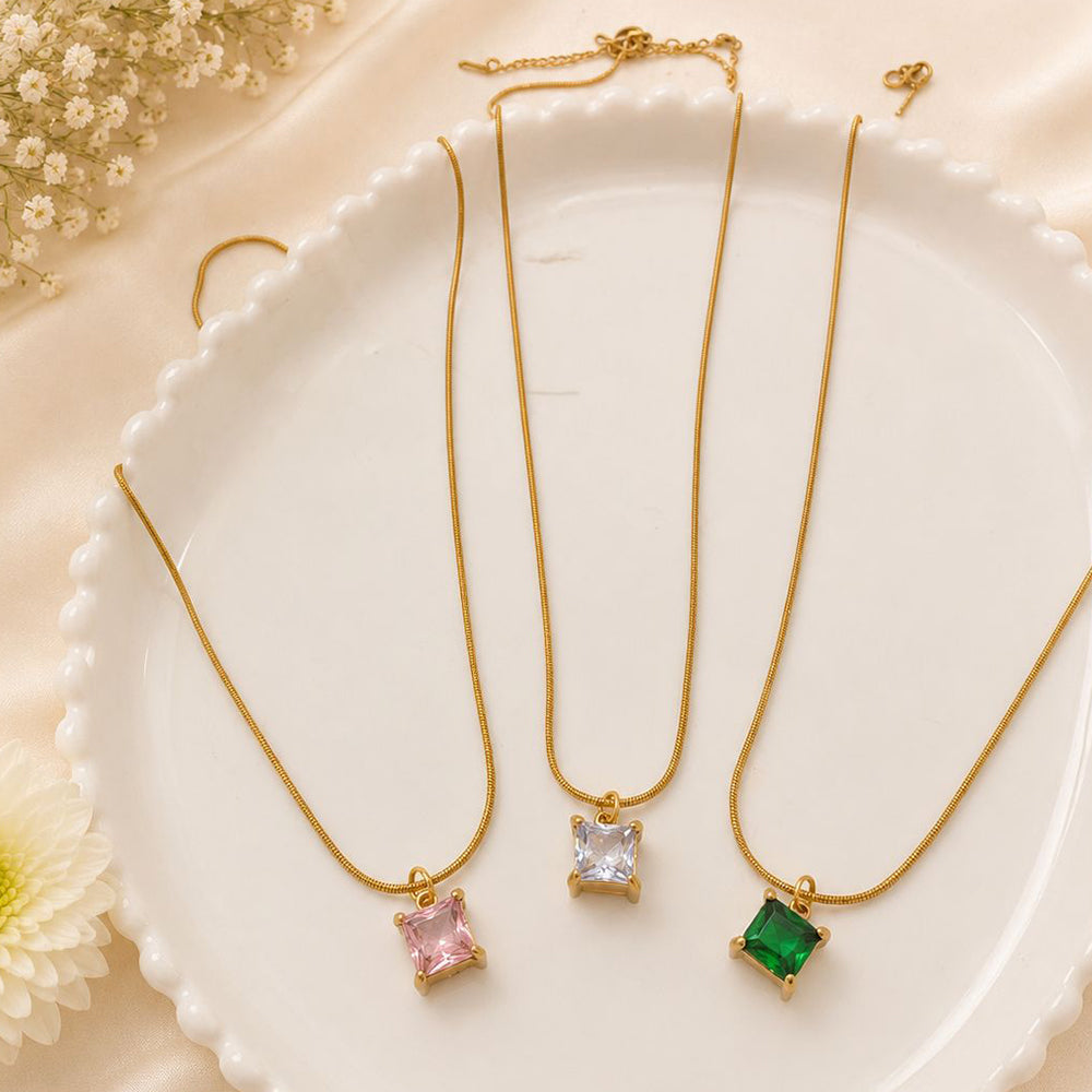 Klitz Premium Stainless Steel Crystal Stone Chain Necklace