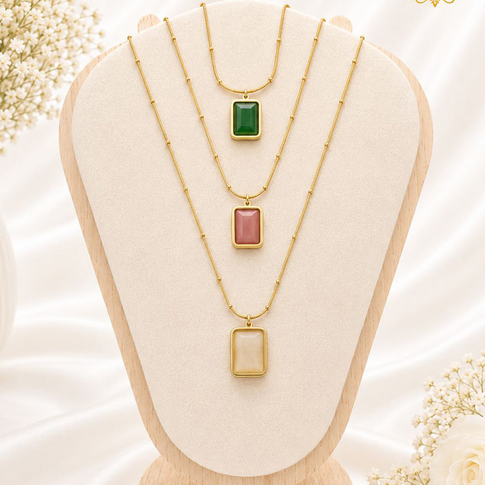 Klitz Premium Stainless Steel Crystal Stone Chain Necklace