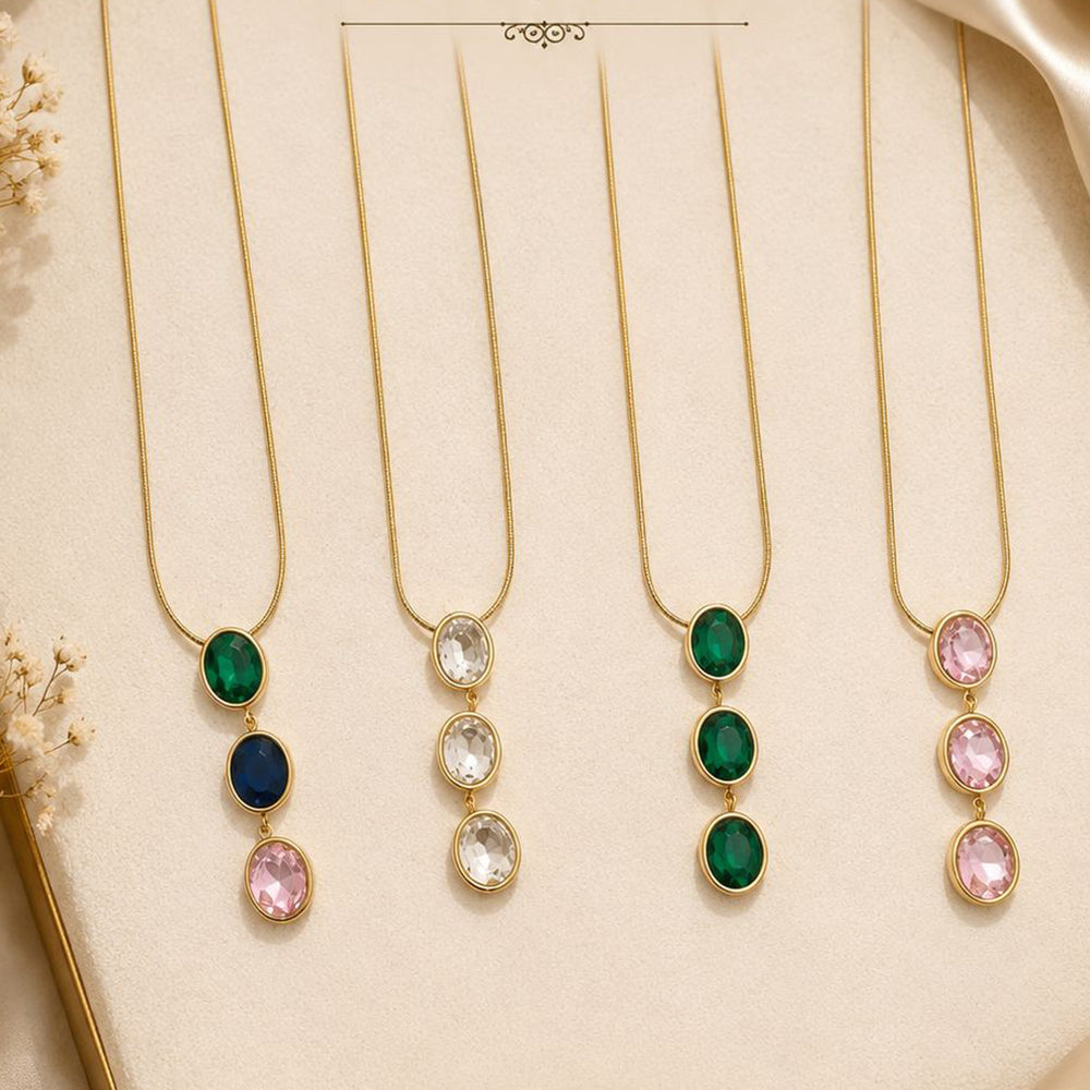 Klitz Premium Stainless Steel Crystal Stone Chain Necklace