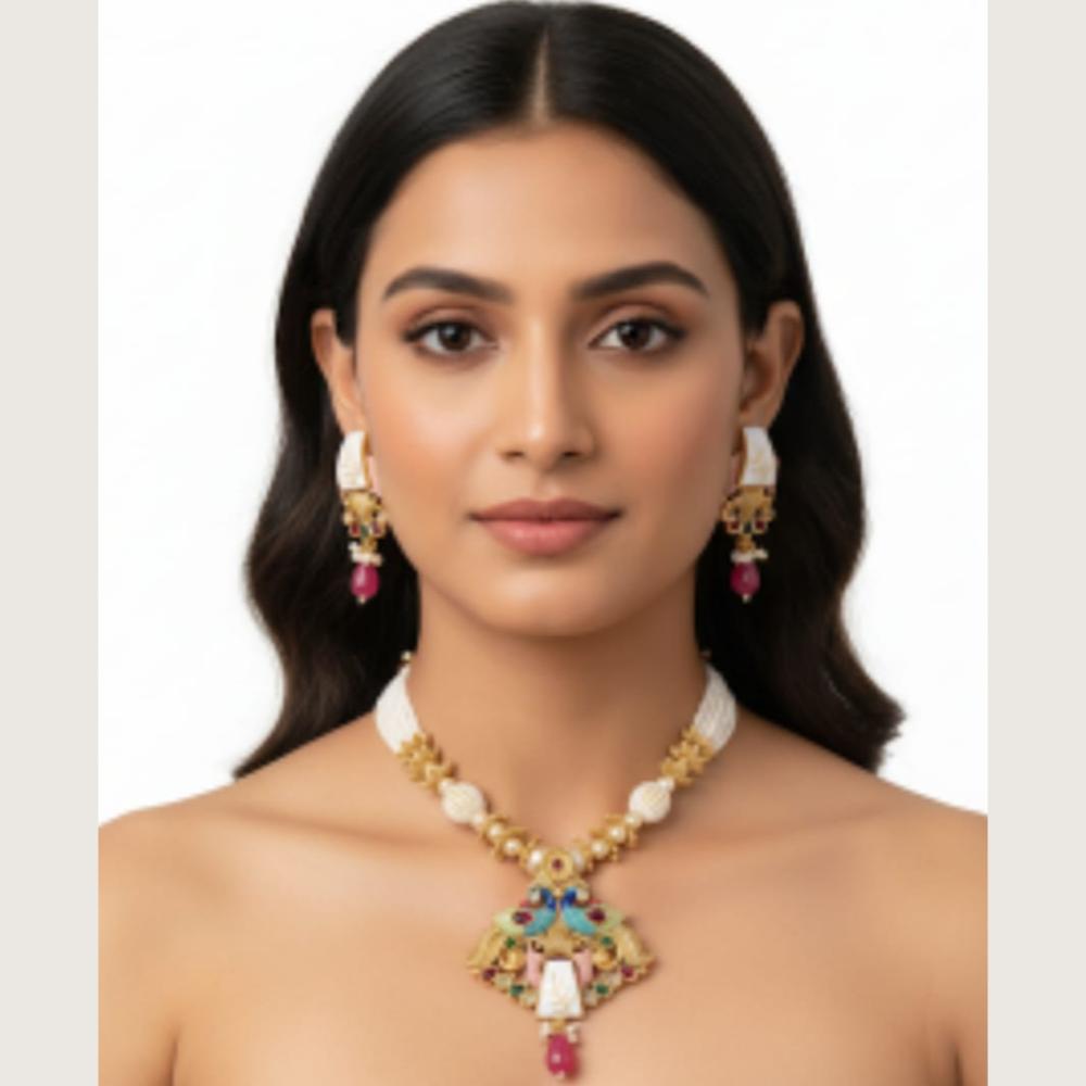 Dhirish International ClassicMeenakari Pearl Necklace Set