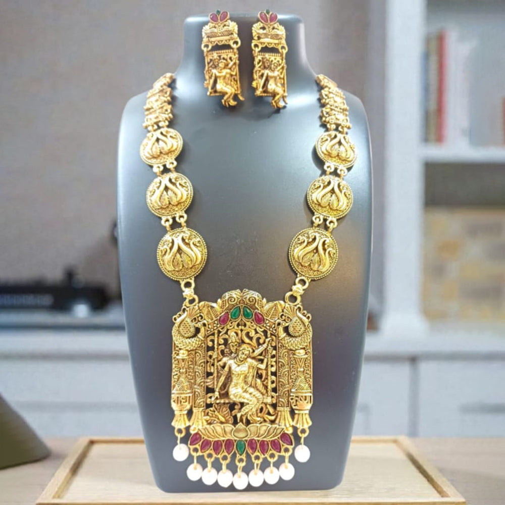 Dhirish International Sparkling Pota Stone And Pearl Goddess Temple Necklace Set