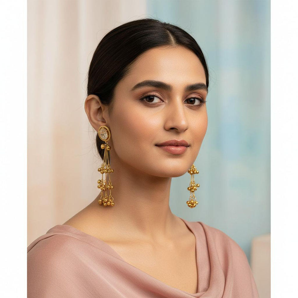 Dhirish International Trendy Crystal Stone Ghungroo Kashmiri Dangler Earrings