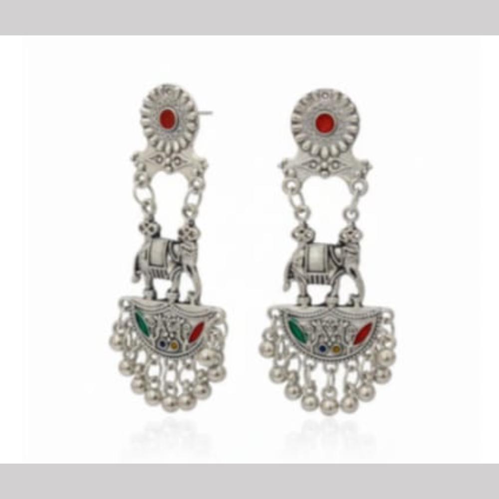 Dhirish International Heritage Oxidised Plated Meenakari Dangler Earrings