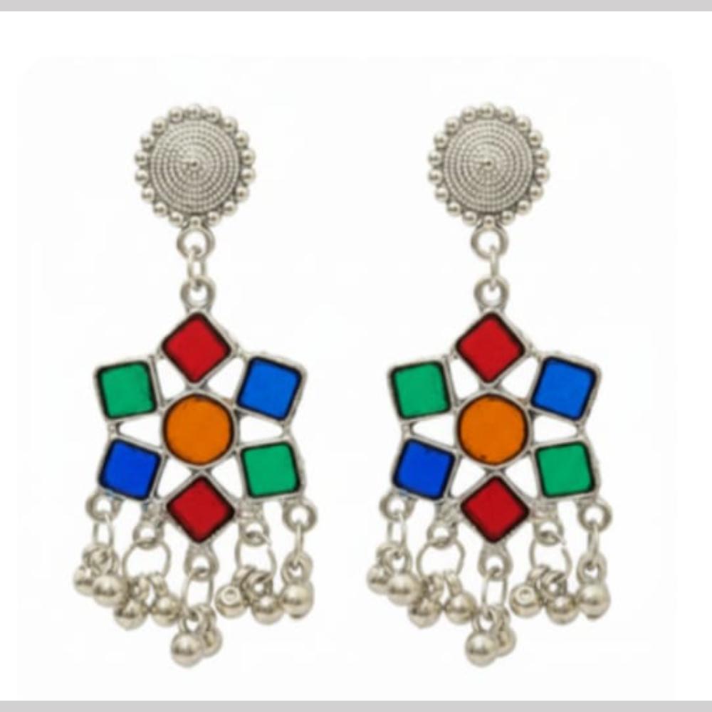 Dhirish International Heritage Oxidised Plated Pearl Dangler Earrings
