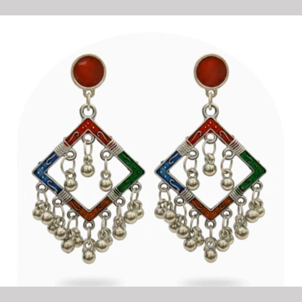 Dhirish International Heritage Oxidised Plated Meenakari Dangler Earrings