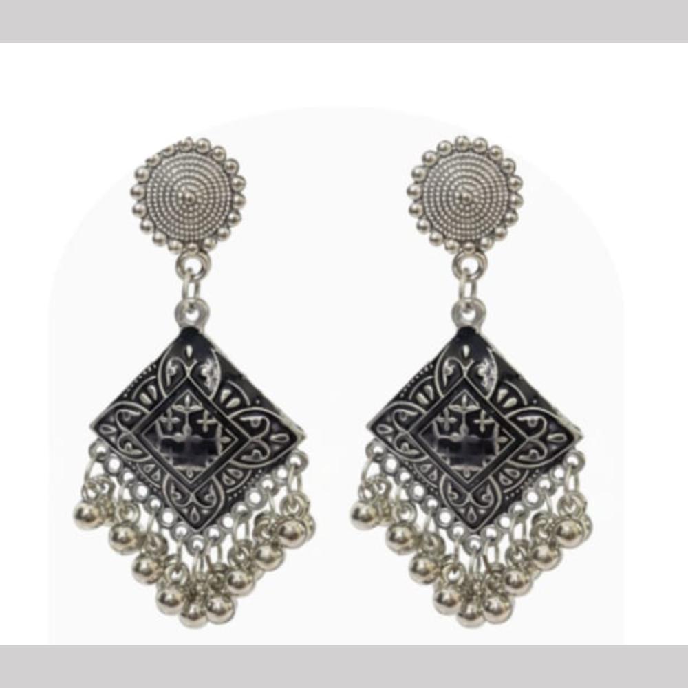 Dhirish International Heritage Oxidised Plated Meenakari Dangler Earrings