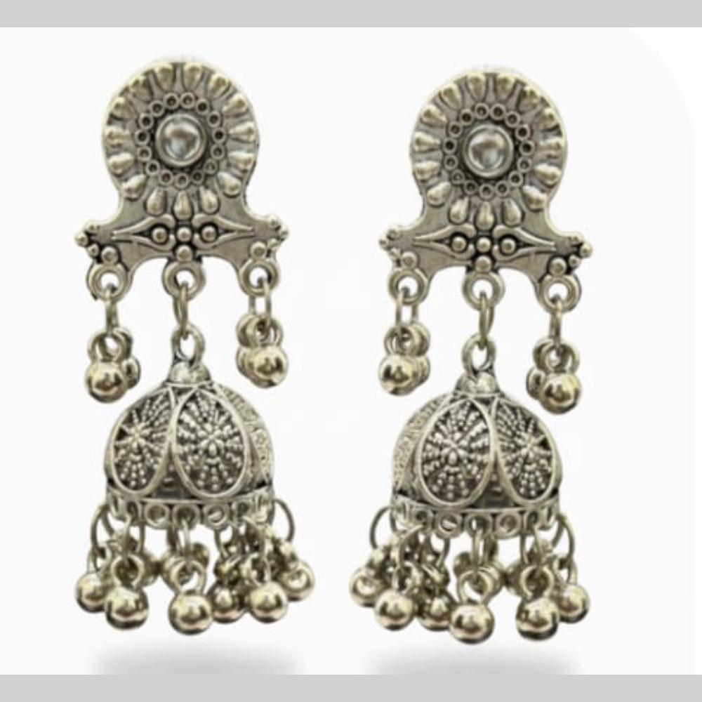 Dhirish International Heritage Oxidised Plated Pearl Jhumki Earrings