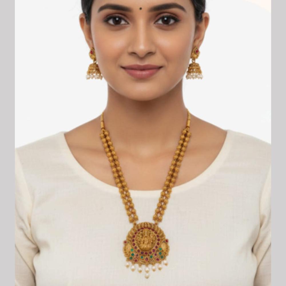 Dhirish International Pota Stone Beaded Temple Necklace With Earrings