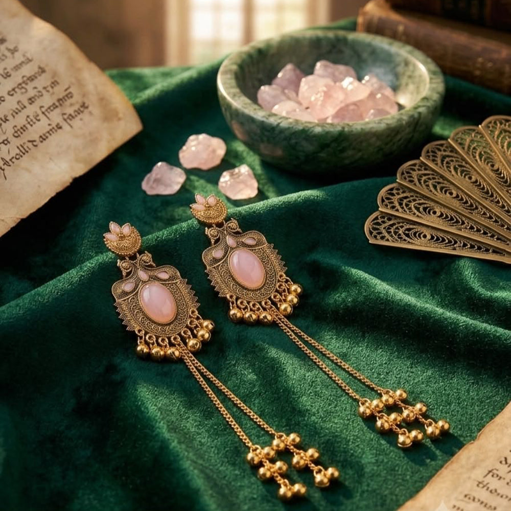 Dhirish International Pota Stone And Pearl Kashmiri Designer Dangler Earrings