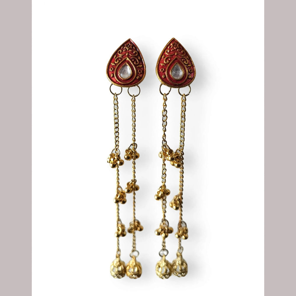 Dhirish International Pota Stone And Pearl Kashmiri Designer Jhumkis Earrings