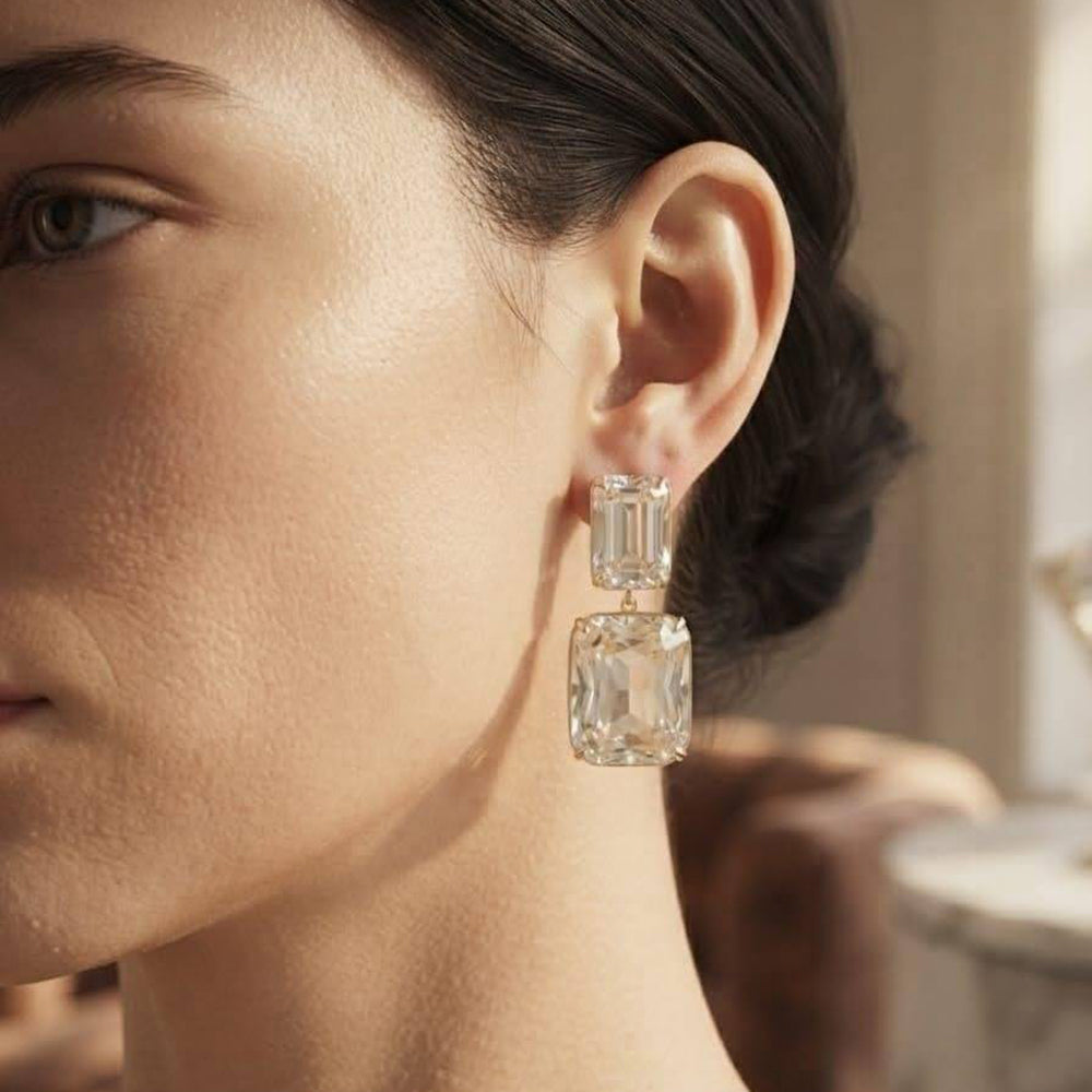 Dhirish International Party Wear Crystal Stone Stud Earrings