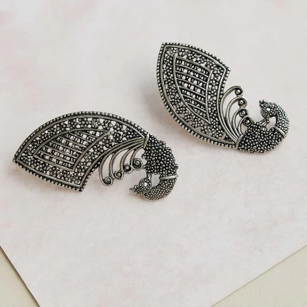 Dhirish International Oxidised Peacock Inspired Hanging Earrings