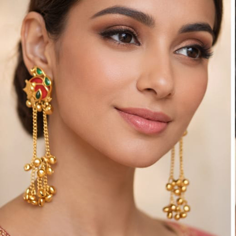 Dhirish International Classic Pota Stone And Ghungroo Kashmiri Dangler Earrings