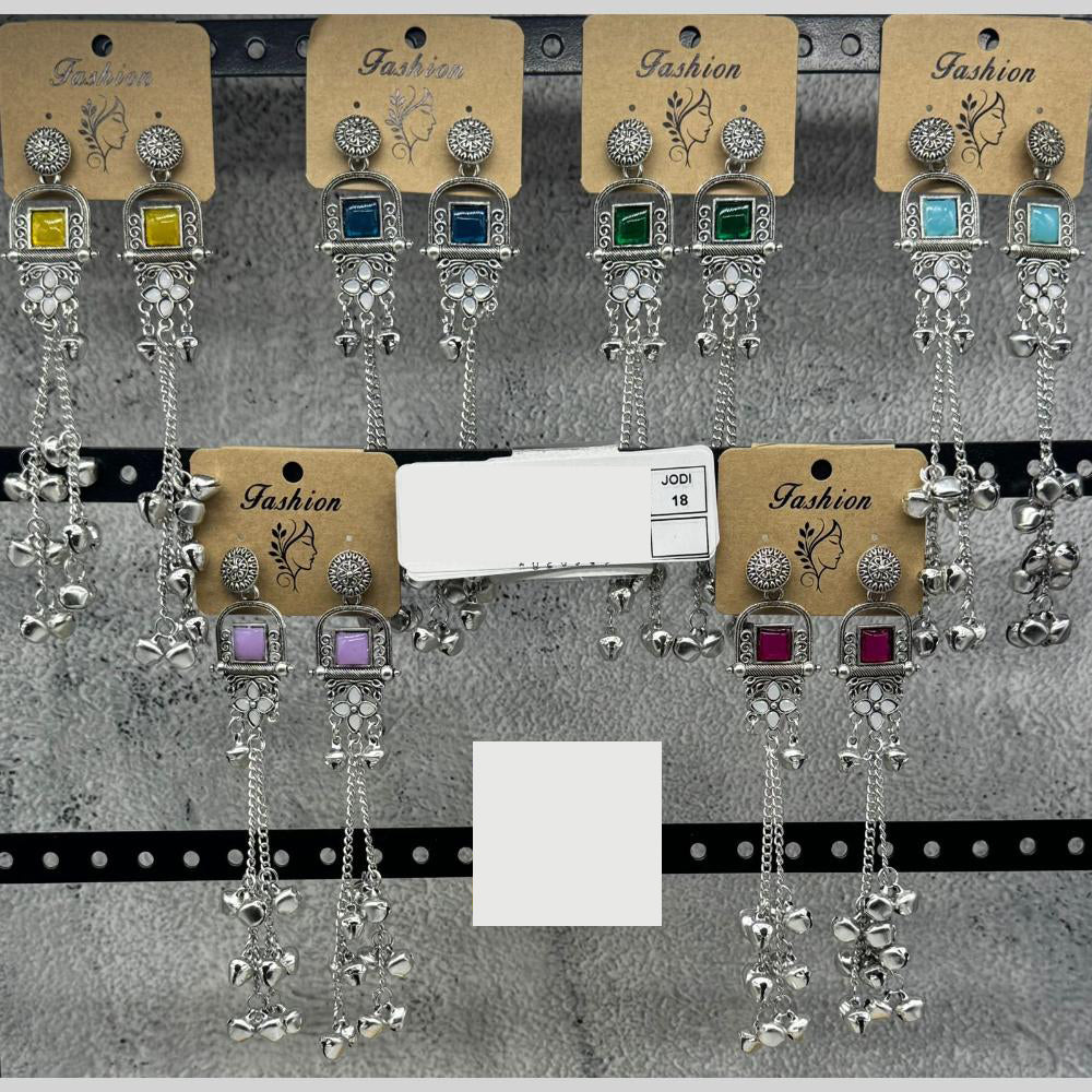 Raj Imitation Oxidised Plated Pota Stone And Ghungroo Kashmiri Dangler Earrings for Women (Pack of 18)