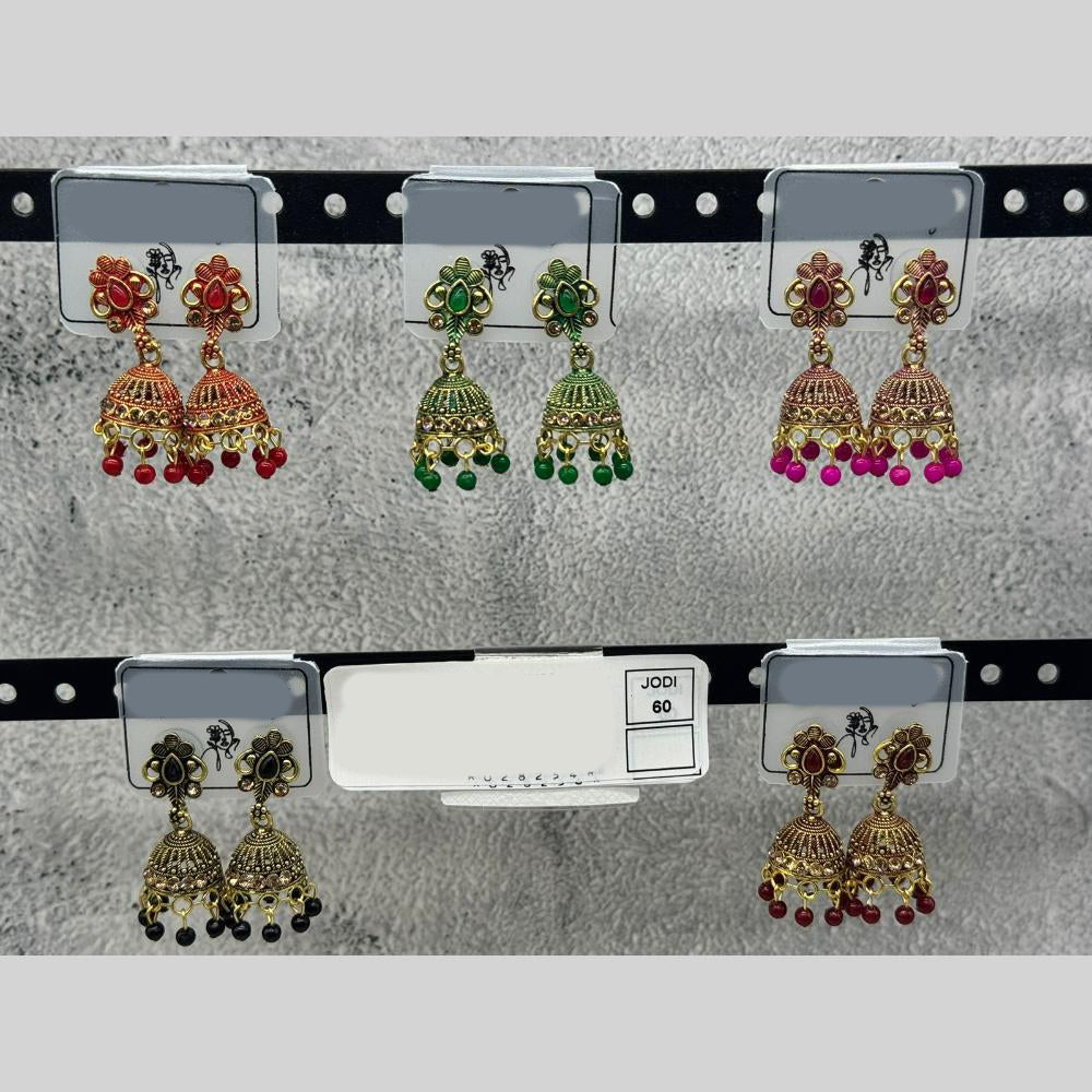 Raj Imitation Traditional Pota Stone And Pearl Jhumki Earrings for Women (Set of 60)
