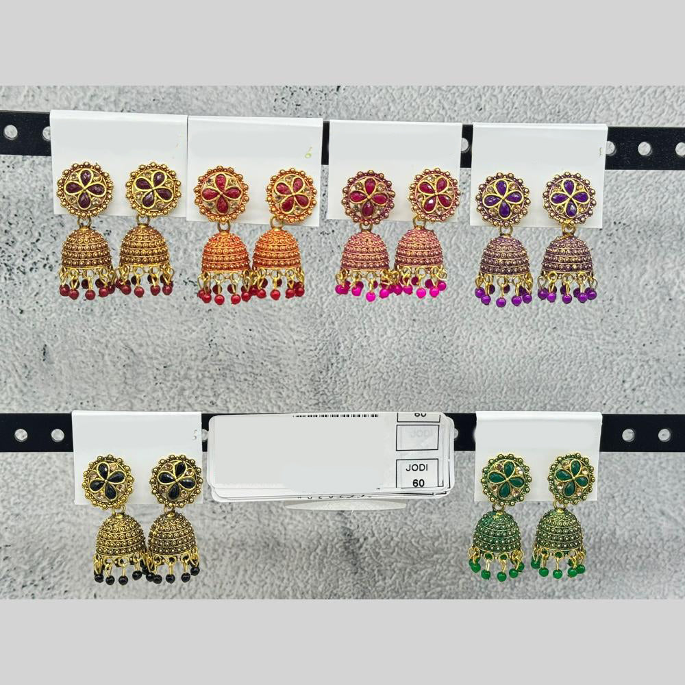 Raj Imitation Traditional Pota Stone And Pearl Jhumki Earrings for Women (Set of 60)
